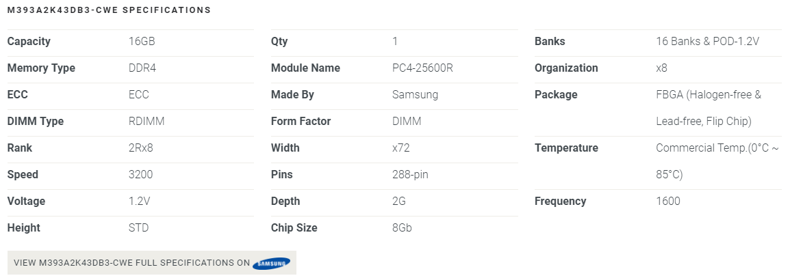 SAMSUNG DDR4 25600 (3200MHZ) 16GB M393A2K43DB3-CWE